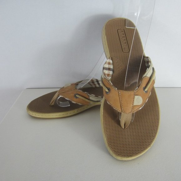 Sperry Top Sider 7.5 Ivory Beige Leather Flip Flop - Picture 7 of 11